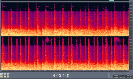 Sådan ødelægges lyden 3 10 sekunder i 320 KBPS Et 10 sekunders utdrag av sangen ”Baby Loves that Way” av David Bowie viser at informasjonen under 16 kHz er godt bevart.