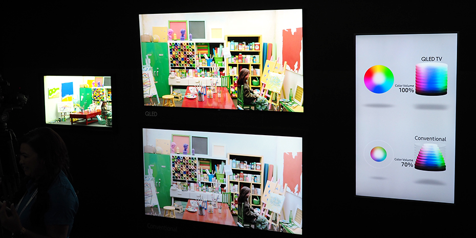 Kan Samsungs LCD-tv’er endelig udfordre OLED? 3 Fargerommet på Samsungs QLED (over) er vesentlig større enn på OLED (under). Foto: Geir Gråbein Nordby