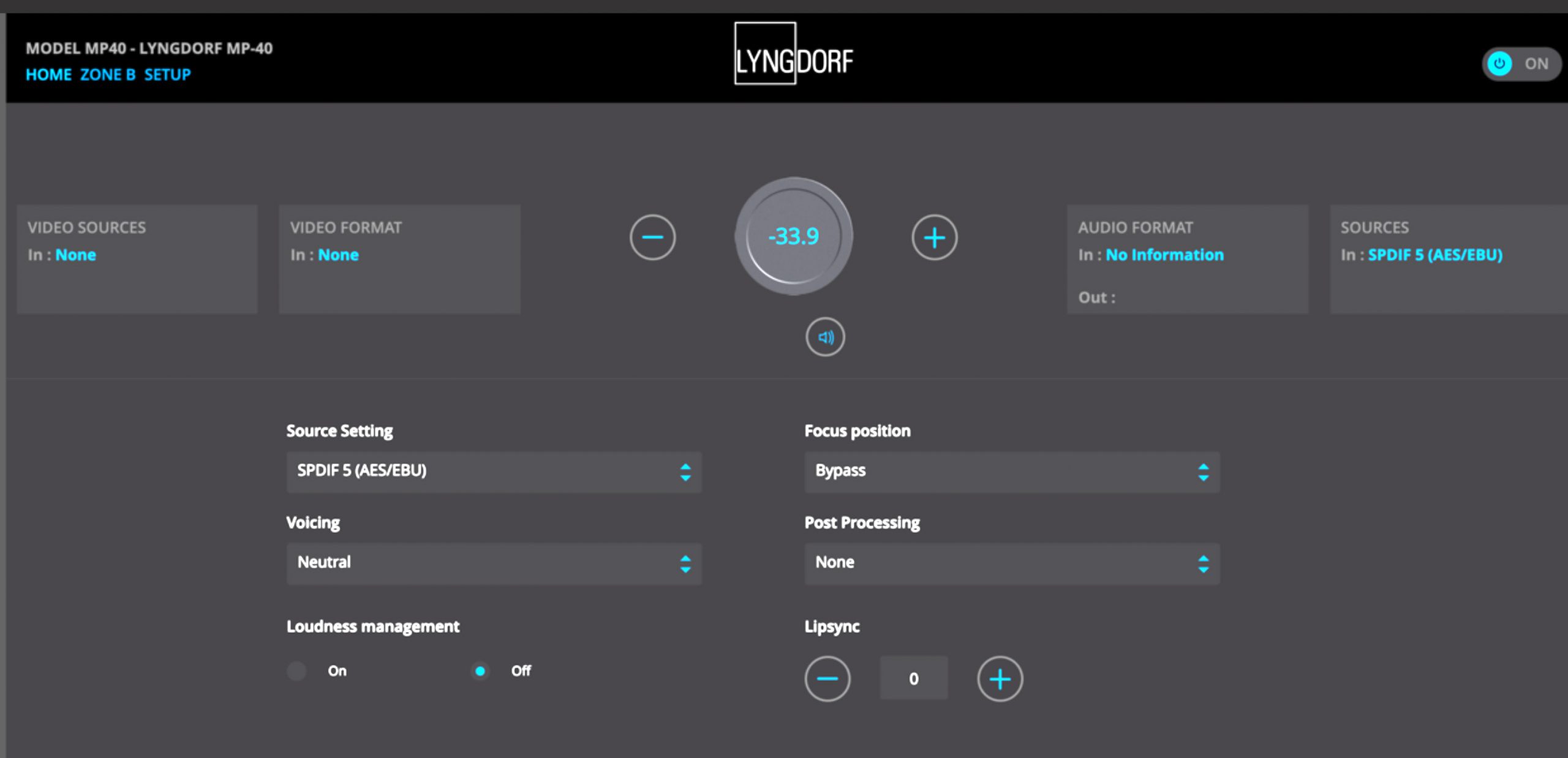Lyngdorf MP-40 interface