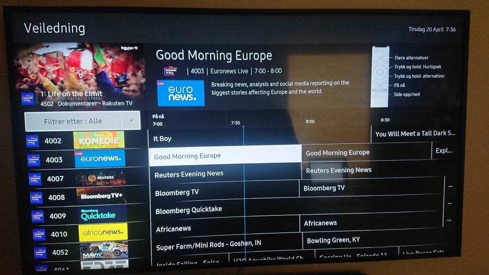 Samsung TV plus TV guide