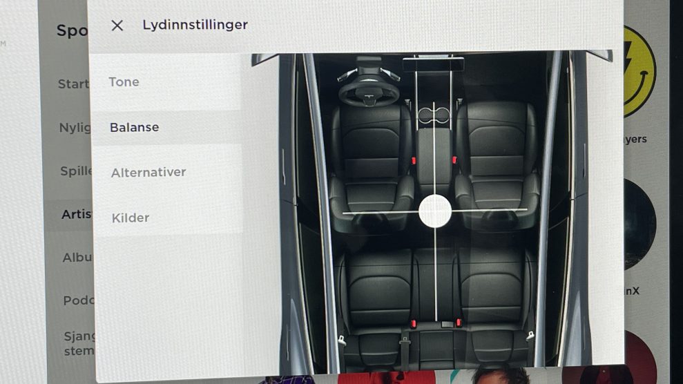 Tesla Model Y sound settings - balance