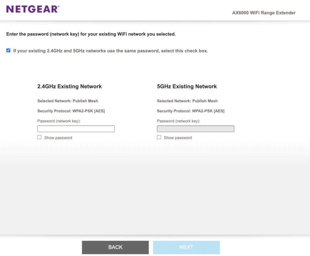 Nighthawk AX8 EAX80 2.4 & 5GHz password