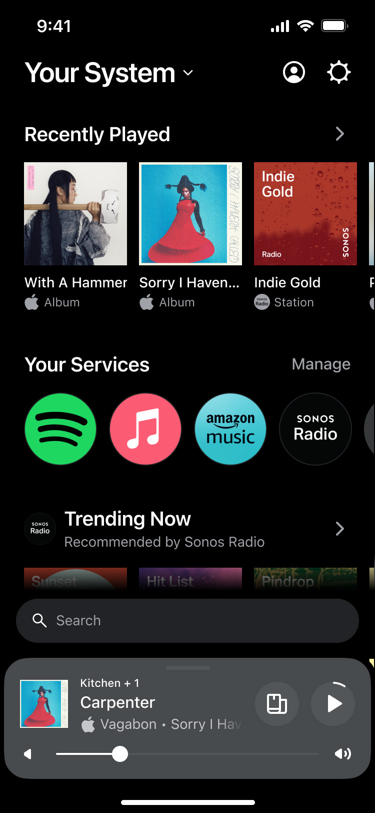 Sonos App Home Screen - Dark copy