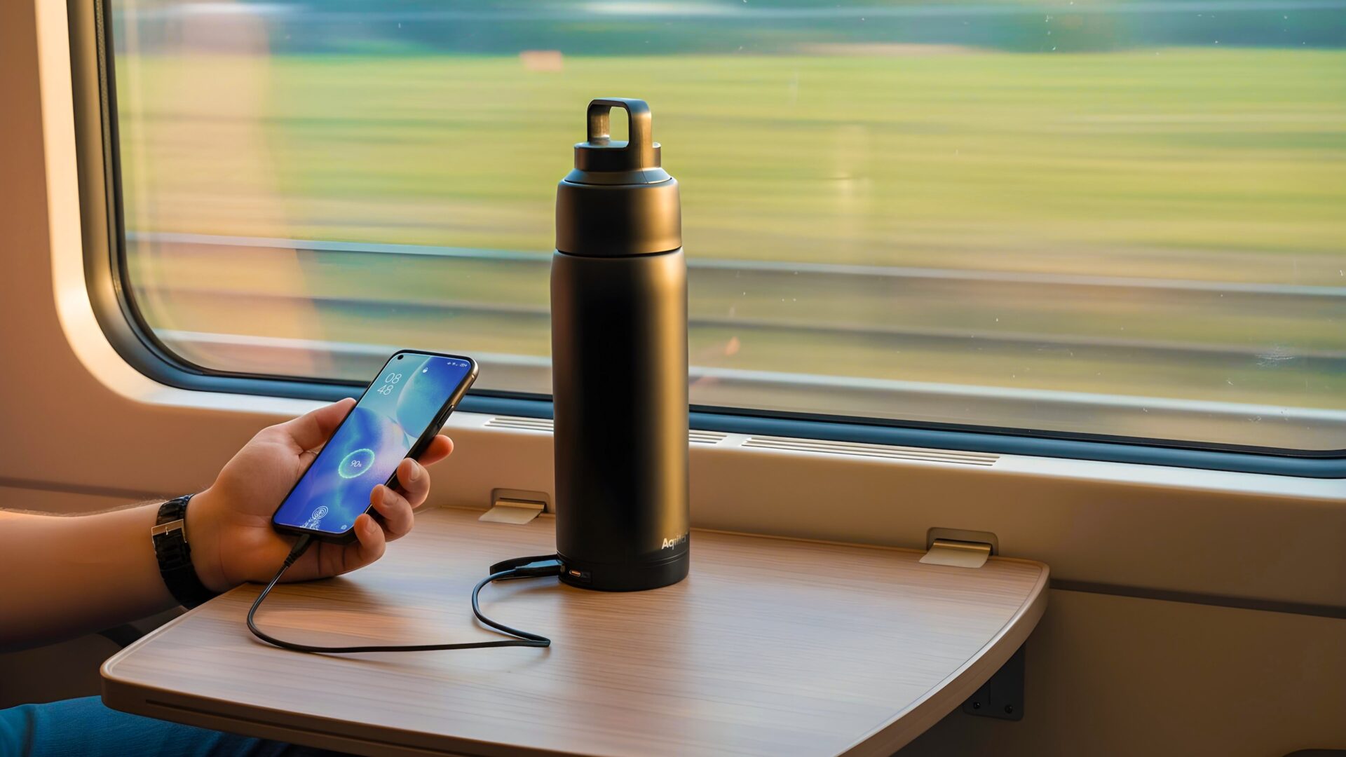 Tørst og tom for batteri? Lad mobilen din med Aqiila Powerbottle