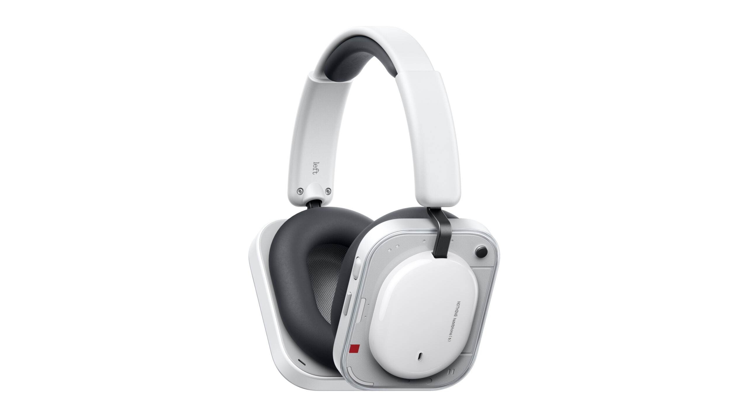 Nothing Headphone (a) 3 Hvite Nothing Headphone (a) stående, med hodebøyle og firkantede øreklokker