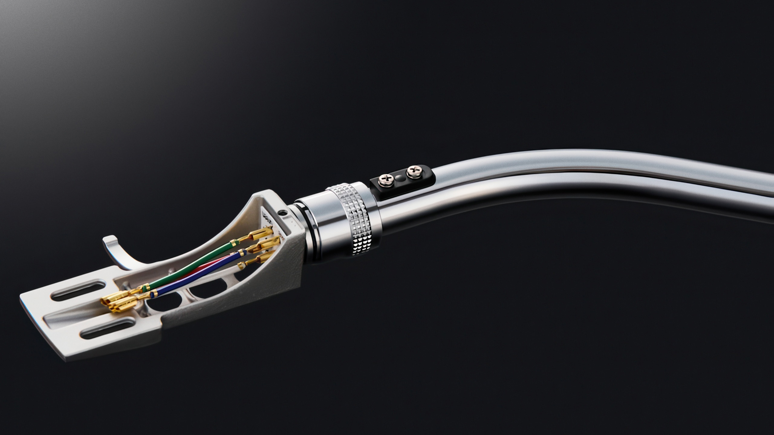 Technics SL-1210MKX: Tung DJ-platespiller med presis pitch 3 Nærbilde av den polerte sølvfargede tonearmen på Technics SL-1210MKX.